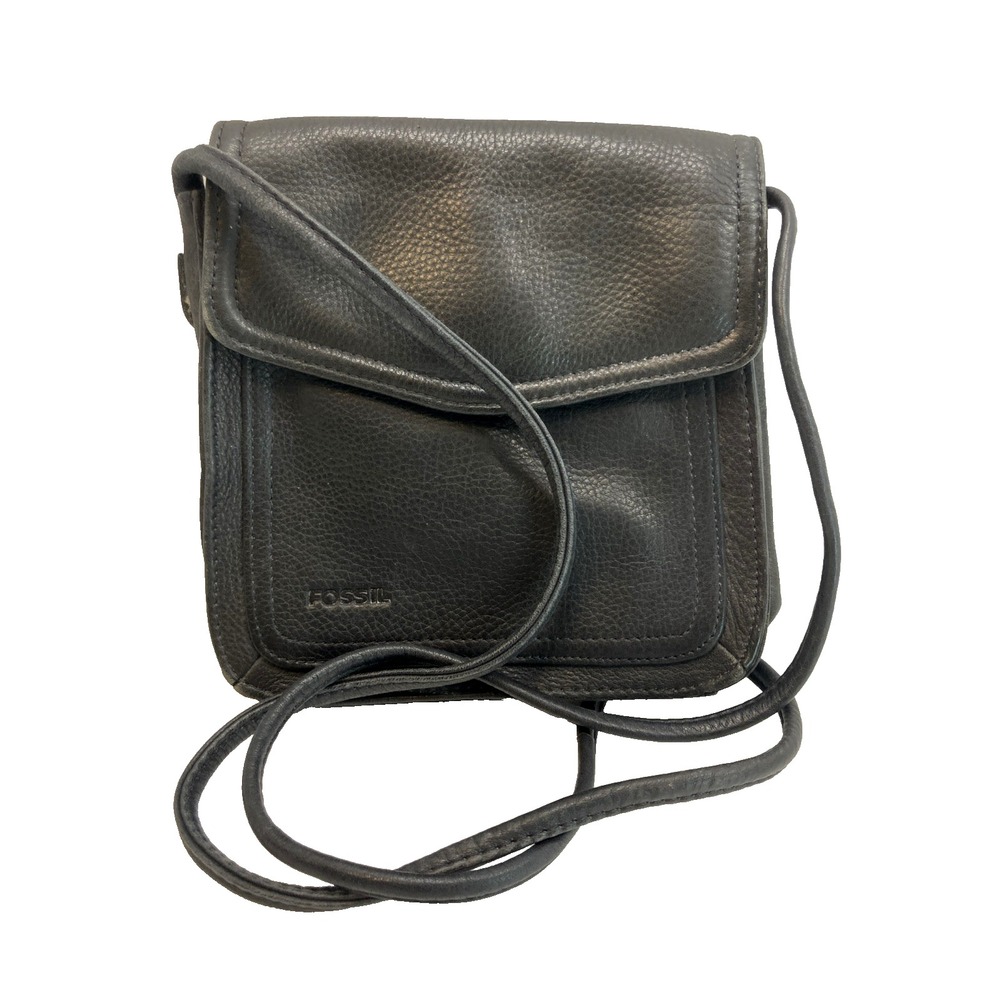 Fossil Vintage Leather Black Mini‎ Crossbody Messenger Bag Purse